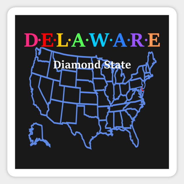 Delaware, USA. Diamond State (Map Version) Sticker by Koolstudio